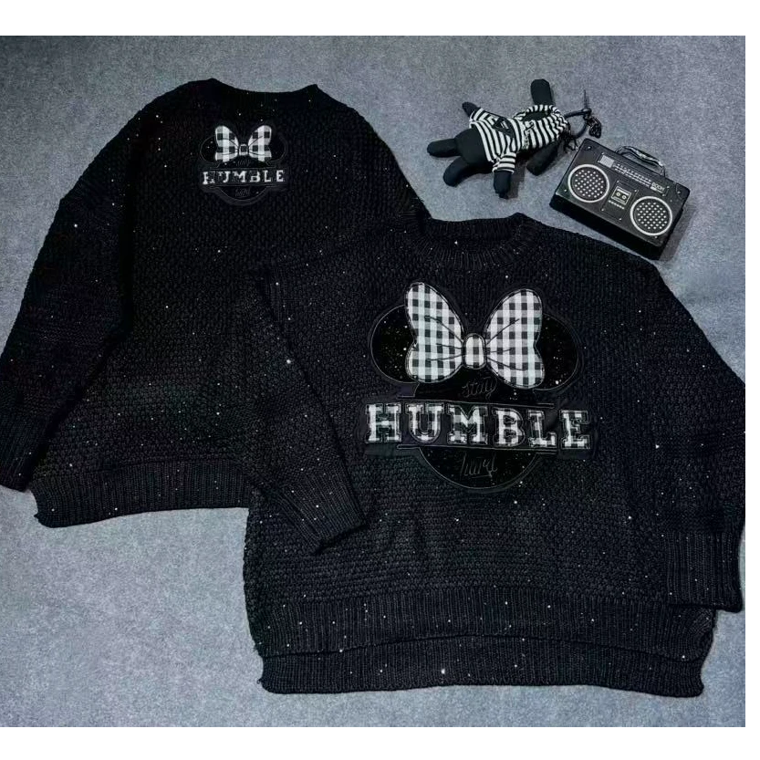 LY家6913#F.M 冬季卡通刺绣圆领针织休闲百搭宽松毛衣