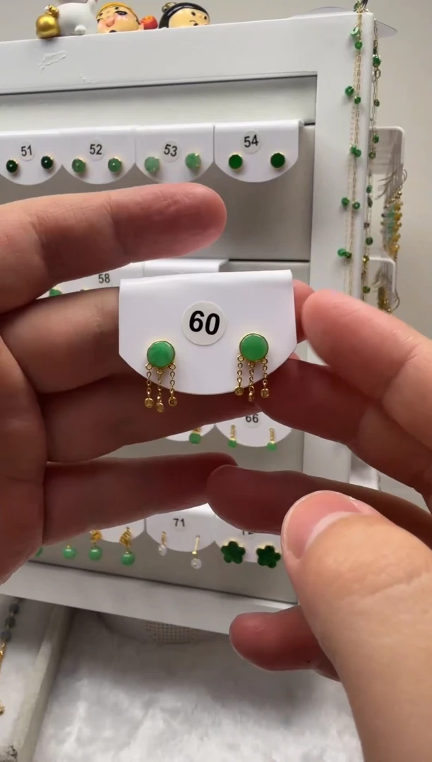 18K金镶嵌翡翠耳饰缅甸天然翡翠a货