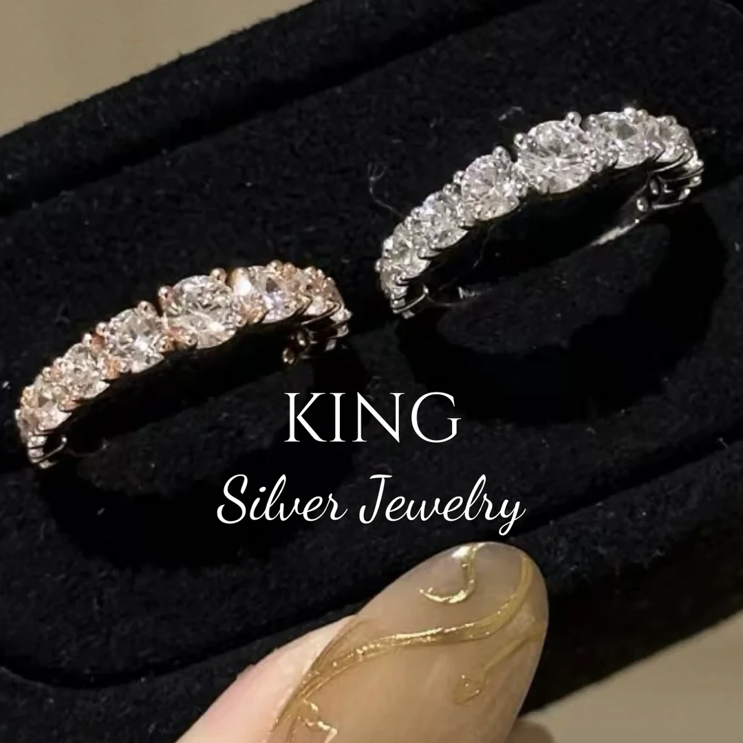 925银合成锆石戒指 king银饰双色半钻戒指气质轻奢时尚百搭小众