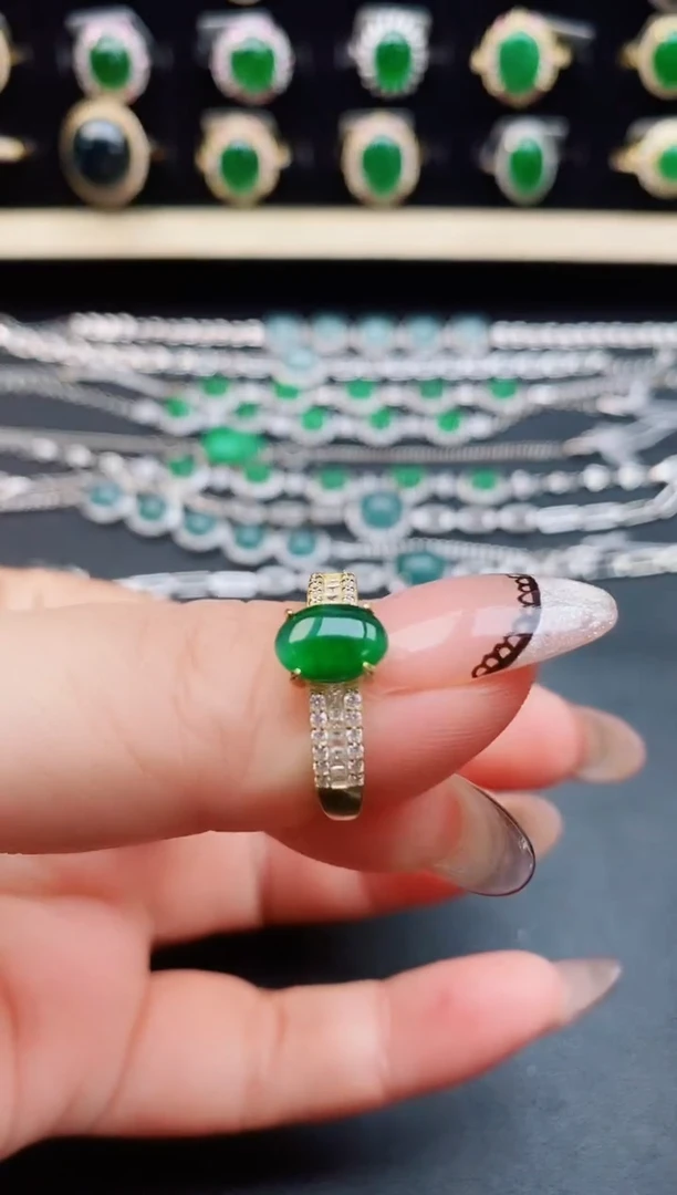 翡翠戒指银S925镶嵌50805