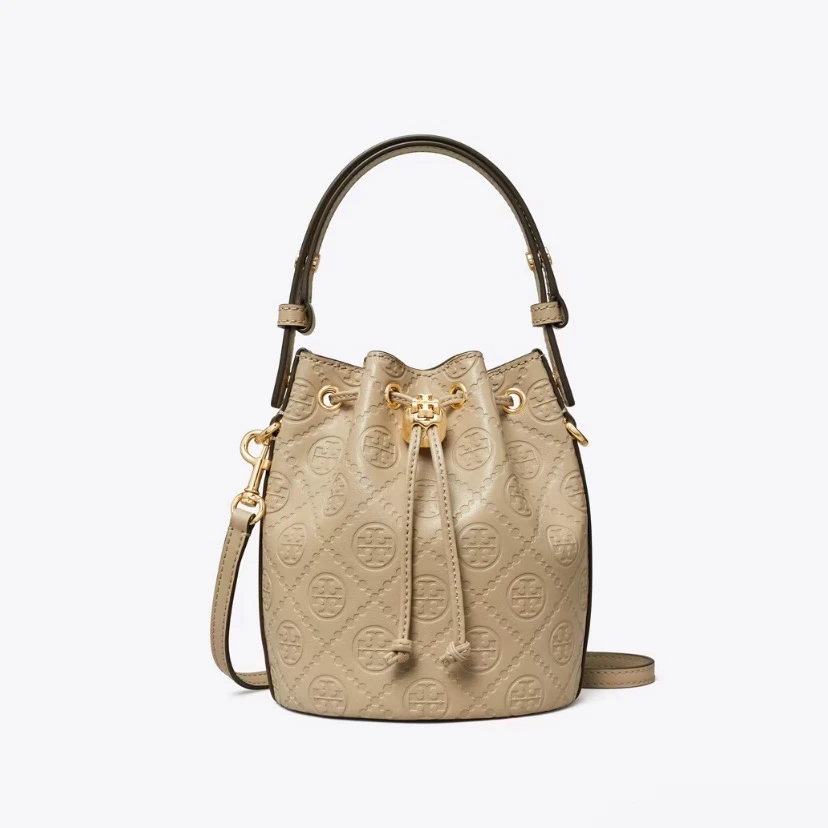 TORY BURCH MONOGRAM迷你斜挎水桶包158530-201 陶土灰女神节礼物
