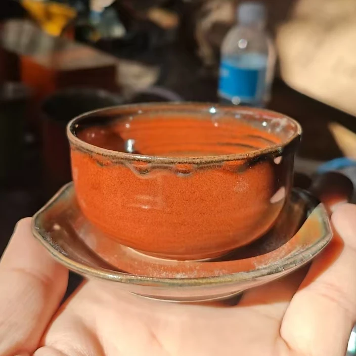 特价瑕疵，铁红小茶杯1套