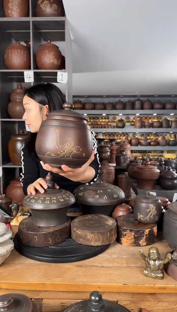 宏*本陶手作坭兴陶1斤装茶叶罐手工痕迹