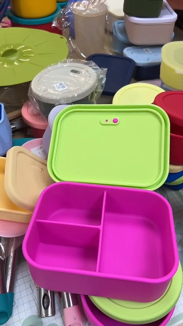 硅胶-玫红底亮绿盖-3格排气-1300ml