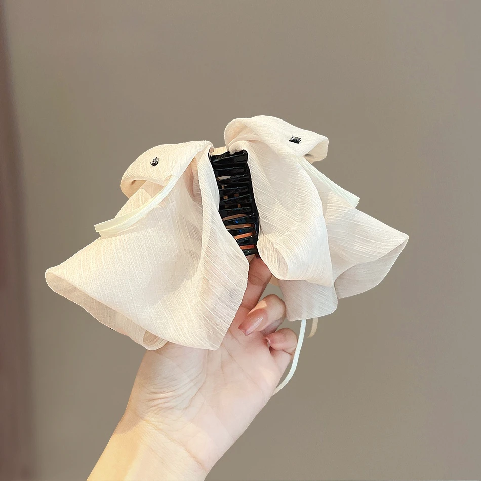 头发日韩头饰发夹颜色新款黑色飘带发饰优雅轻盈塑料夹蝴蝶结手工