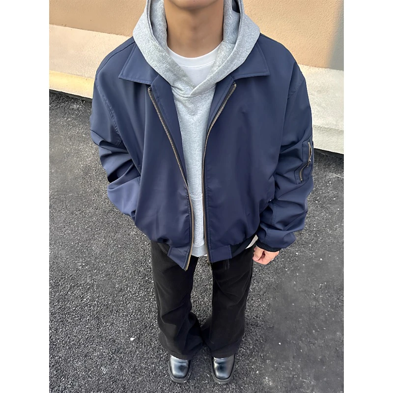 藏青色cleanfit飞行夹克男款秋季美式潮牌上衣高级感痞帅翻领外套