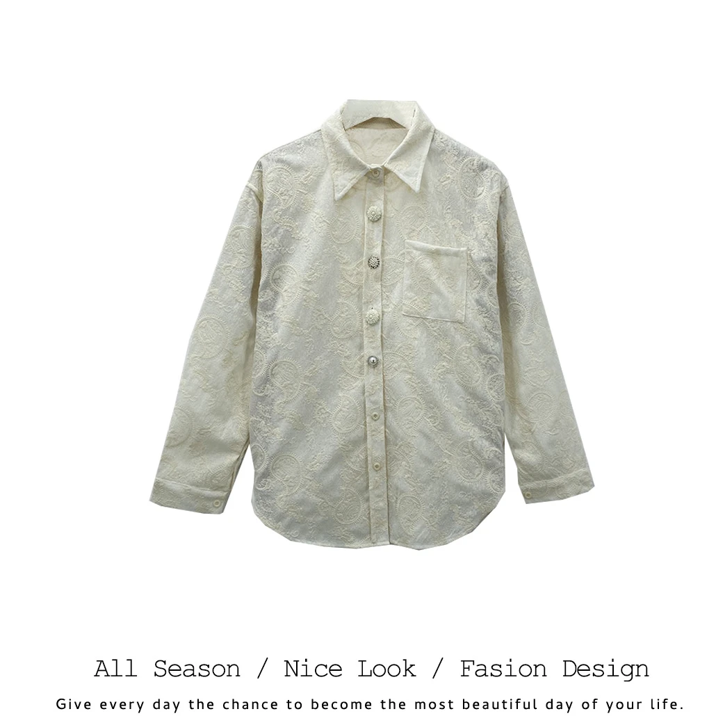 279      时尚杏色个性纽扣宽松百搭早春薄款衬衫       款号#030