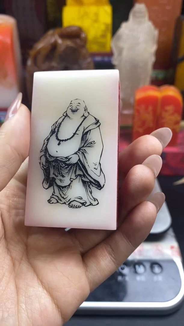 寿山石印石白芙蓉笑口常开弥勒佛多面印