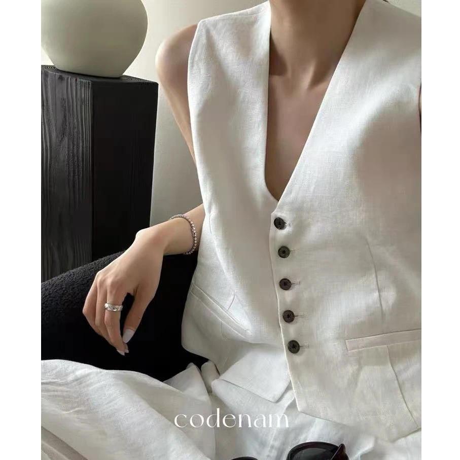 亚麻西装女外套2025春夏新款韩版防晒宽松纯色V领长袖老钱风上衣