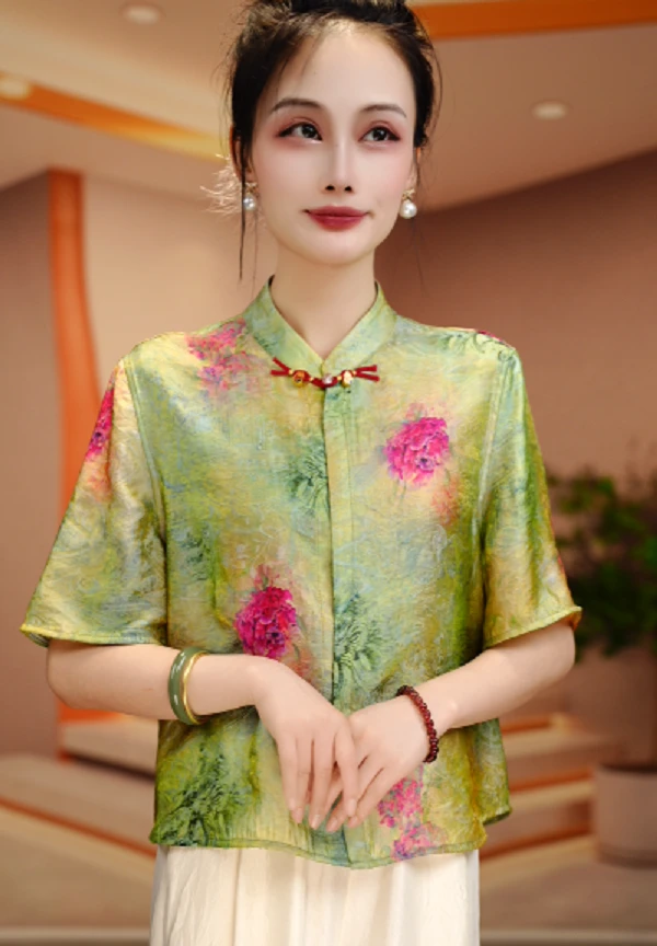 诺诗 新款洋气宽松显瘦优雅轻奢气质印花百搭上衣V25C151