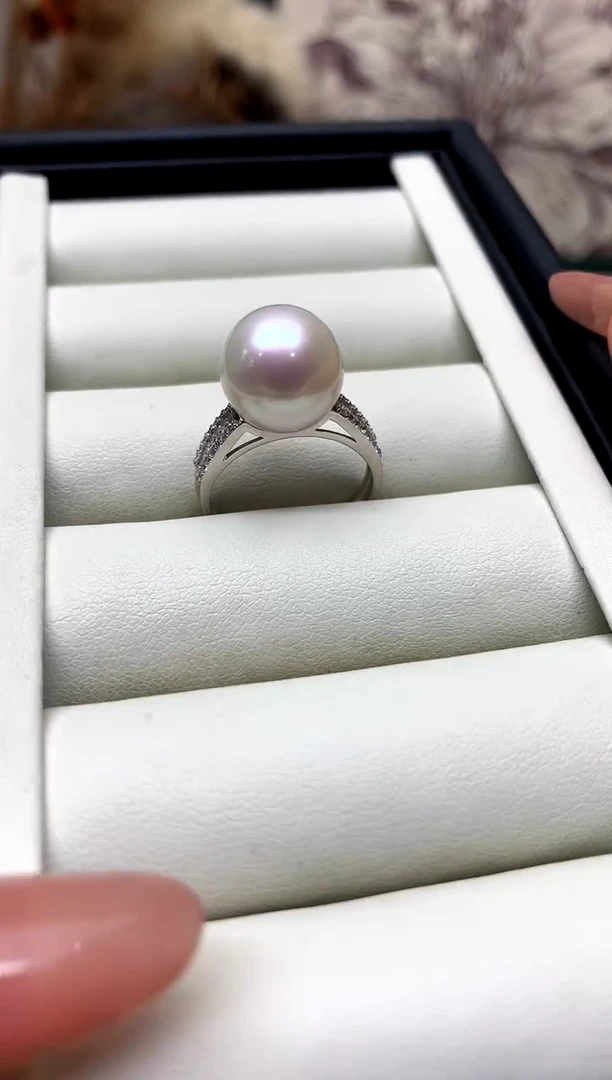 银S925镶嵌戒指淡水珍珠12-13mm