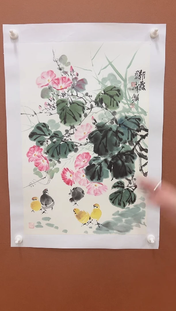 国画李文峰四尺三开花鸟