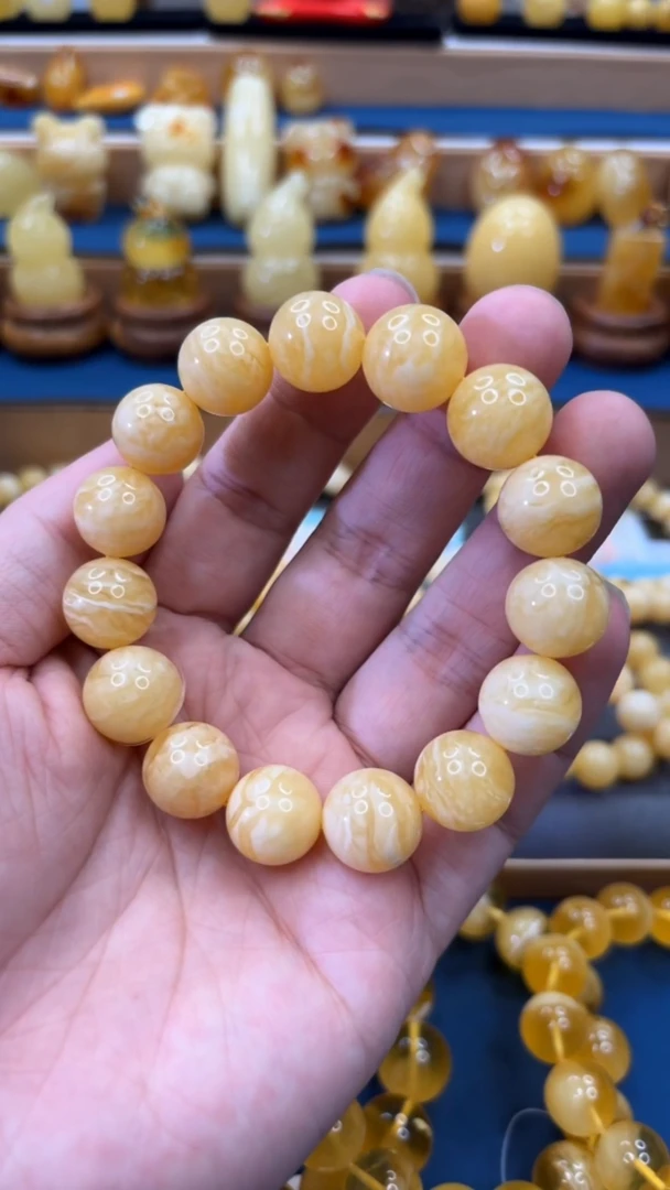 手串蜜蜡未镶嵌p44臻品蜜蜡俄料虎皮妖花手串 13-14mm 23.08克