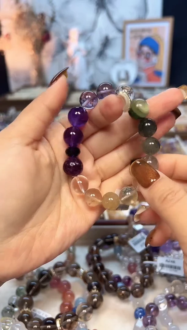 【闪购商品】水晶手链未镶嵌A250 天然紫水+绿发+黄水+跑环