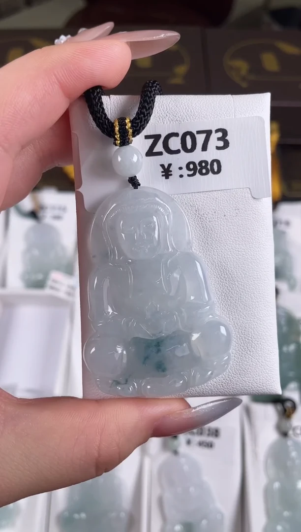 颈饰未镶嵌翡翠ZC073高冰飘花观音+孤品+送同款绳子