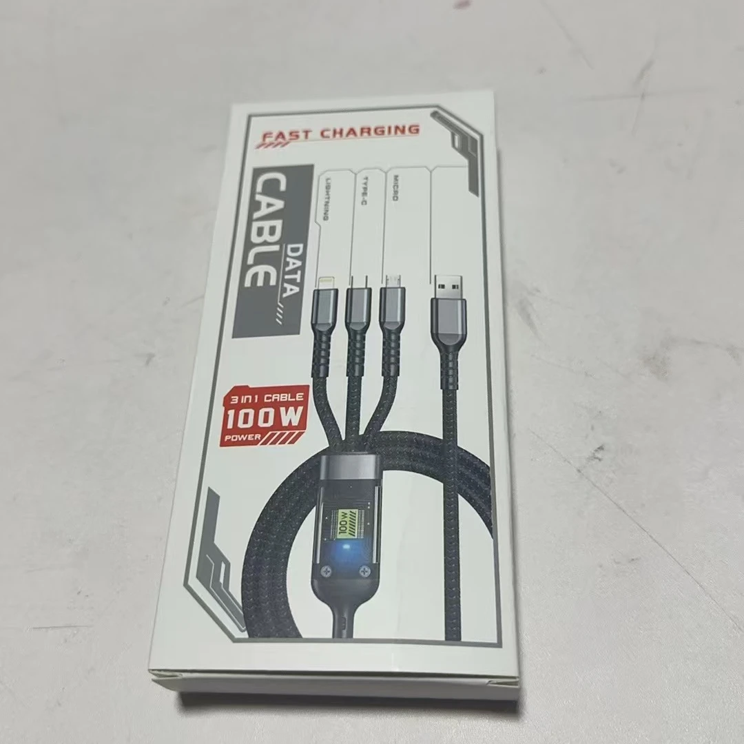 【品牌尾货】100w透明芯片三合一数据线