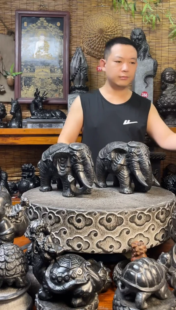 石材33仿生态大象一对天然青石雕刻