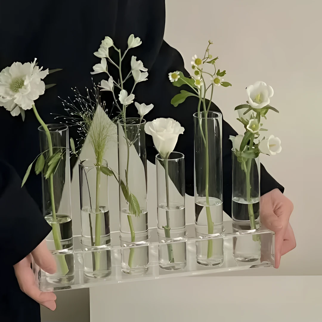 轻奢简约支架试管玻璃花瓶透明网红ins水培器皿S环试管插花器摆件
