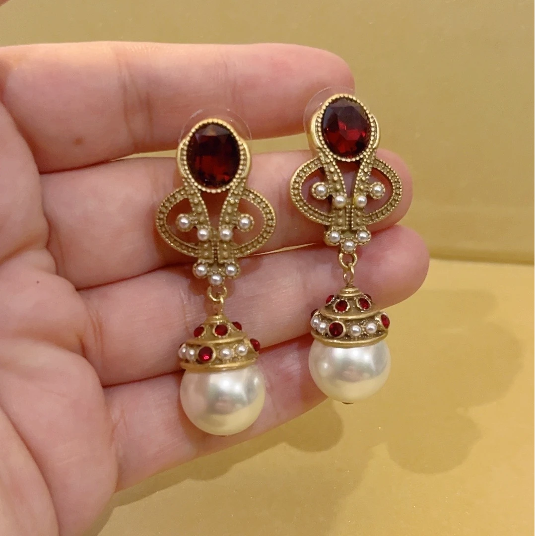 铜合金耳饰 微醺波尔多-法式复古耳环