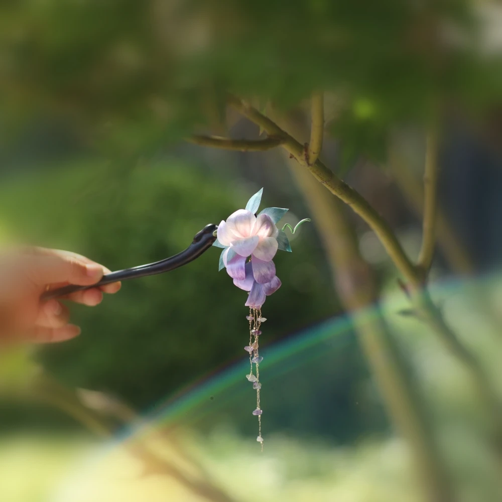【落雨紫藤】非遗桑蚕丝绒花发簪紫藤百搭中式