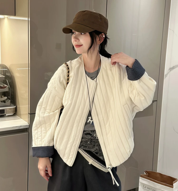 新款小香风加厚加棉棉衣棉服宽松显瘦百搭时尚休闲女士