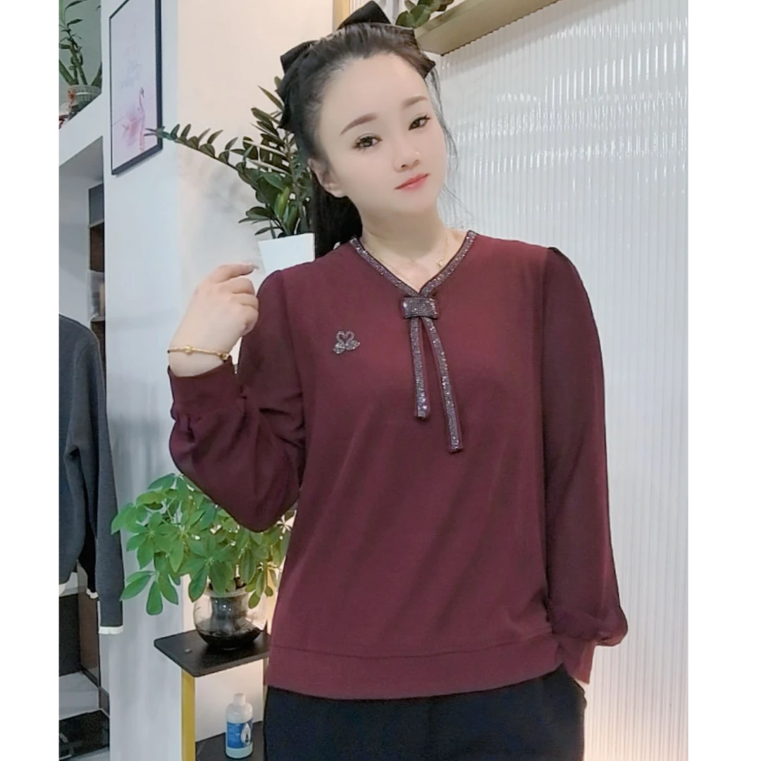 【婉婷服饰】2501长袖秋款打底衫V领女装时尚修身休闲百搭