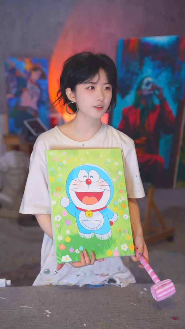 油画✌**儿小尺寸哆啦丙烯画纯手绘