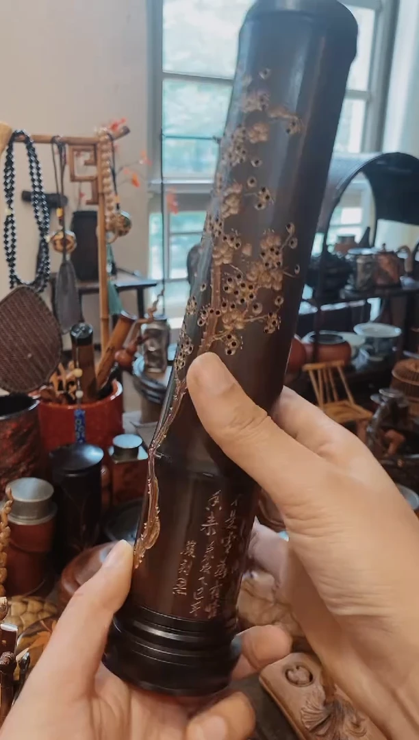 老煤竹精品雕刻梅花香炉