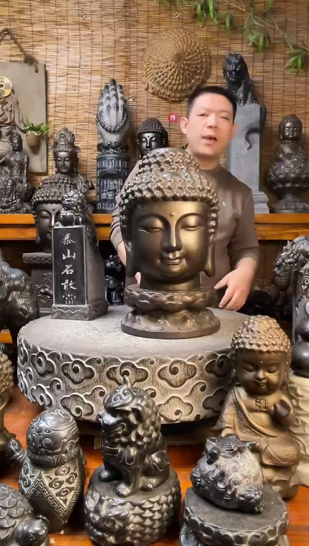 石材30佛头送底座天然青石雕刻