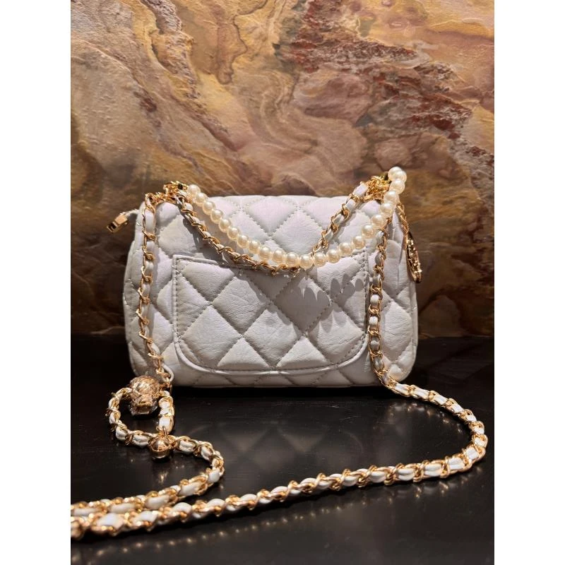 HIRMRIS手工真皮包20-551222-珠光蓝 珍珠链金球