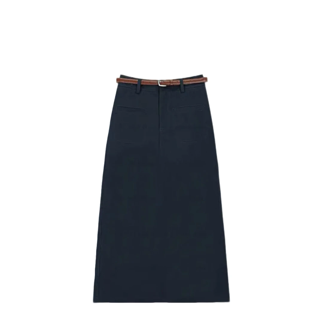 2025新款后开叉高腰小衫半身裙中长款女通勤裙子