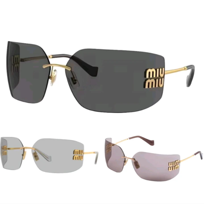 MIU MIU缪缪 侧面Logo遮阳 金属 不规则形 太阳眼镜 金色