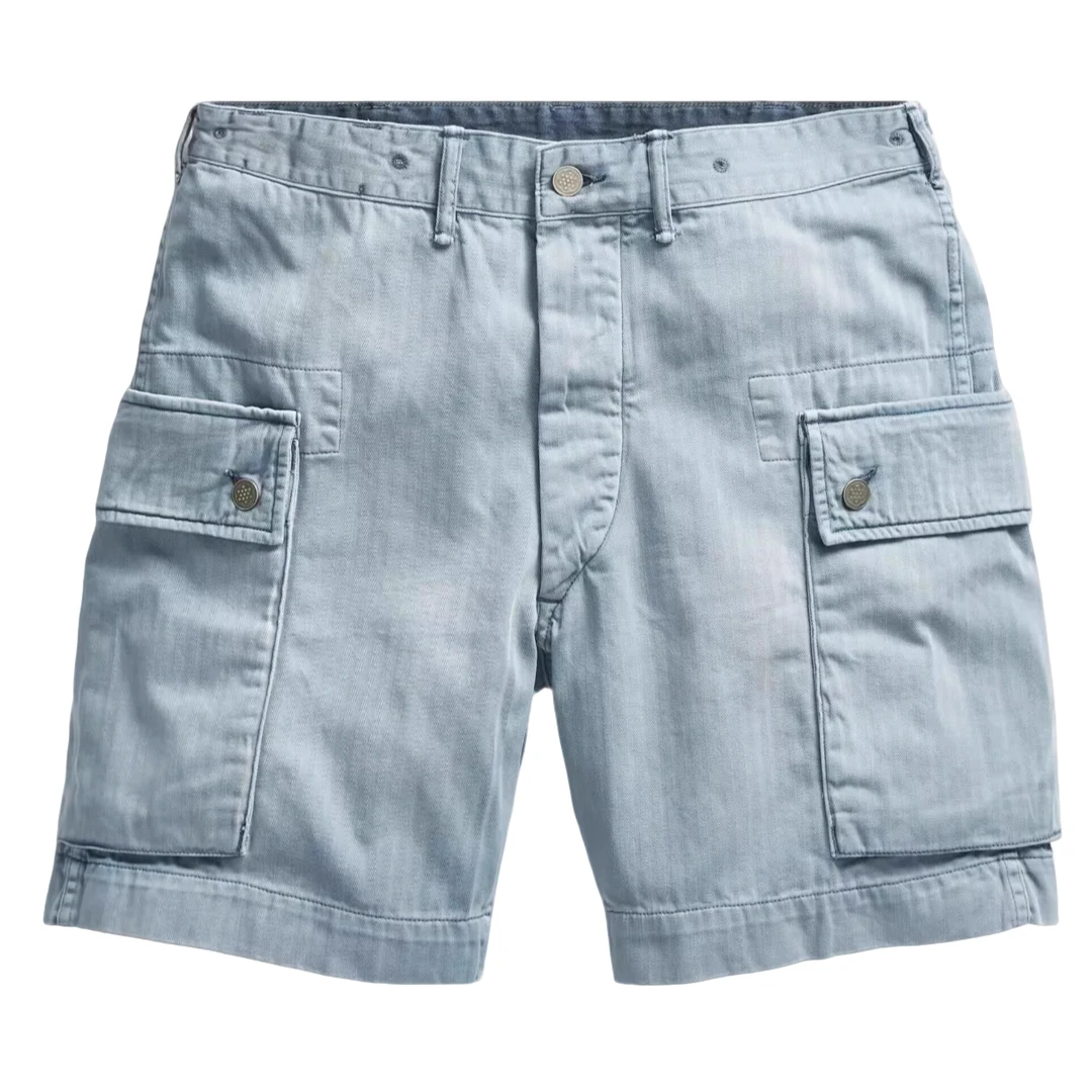 双R Indigo蓝染复古重磅人字纹多袋工装短裤