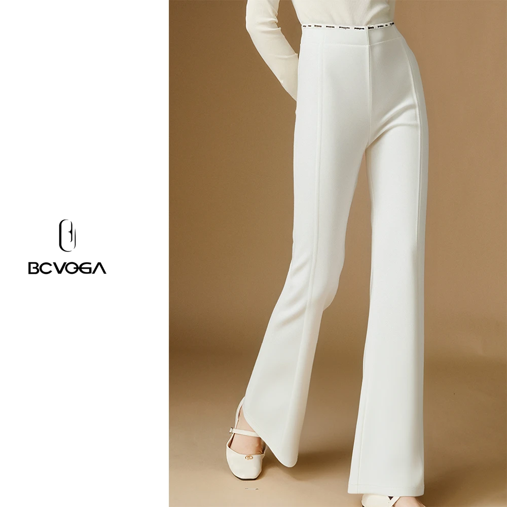 BAISI/百丝高腰显瘦微喇裤通勤气质黑色休闲长裤女装LAAA504002