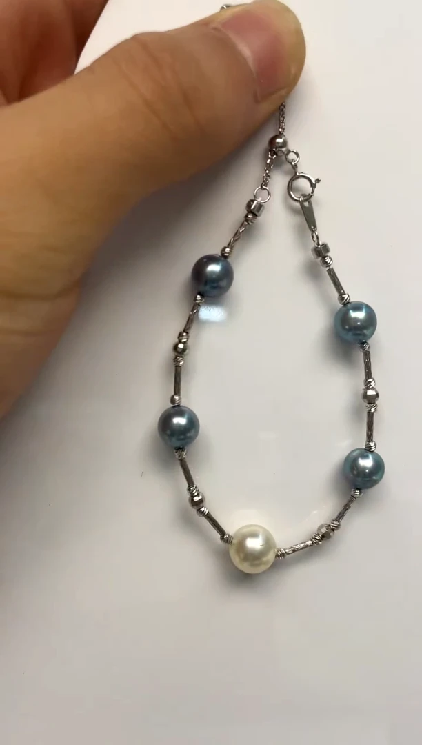 银S925镶嵌手绳海水珍珠8-9 7-8
