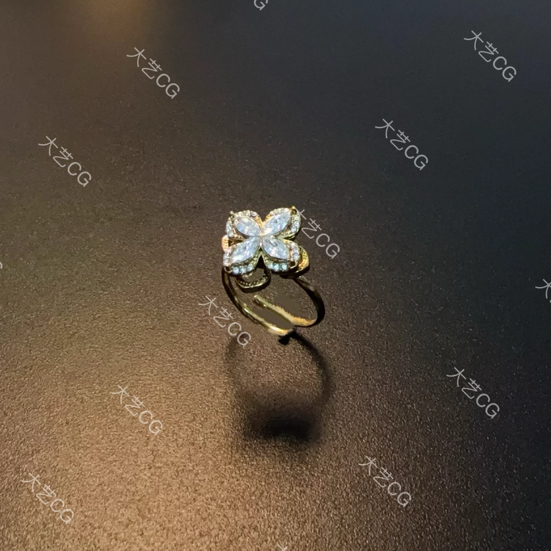合金仿水晶戒指 优雅花朵戒指旋转可调节闪指环RICug 0426