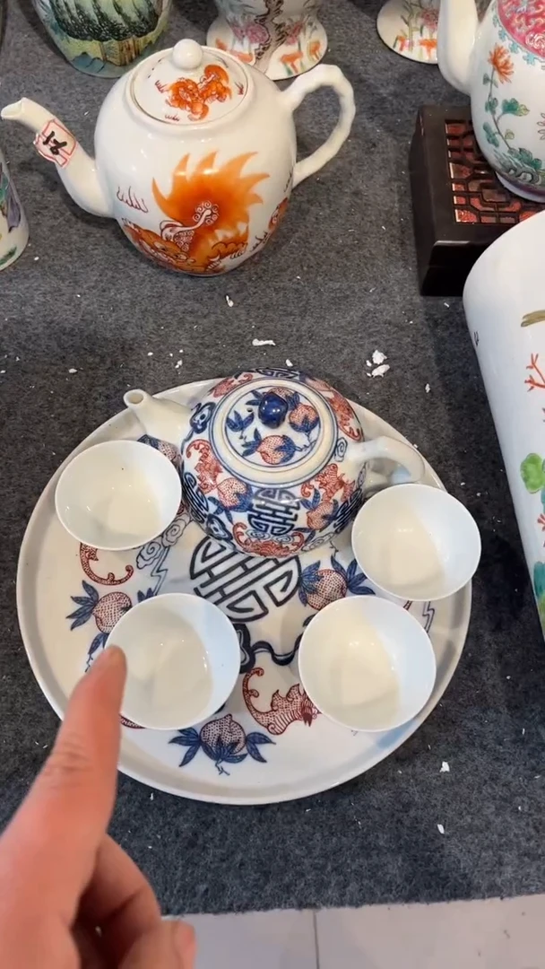 摆件瓷摆件瓷摆件青花釉里红整套茶具