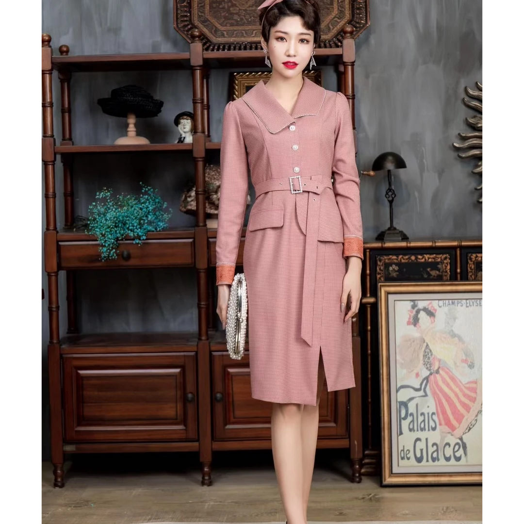 外套连衣裙L8372拼接小格仔气质修身优雅显瘦显高复古国风秋冬