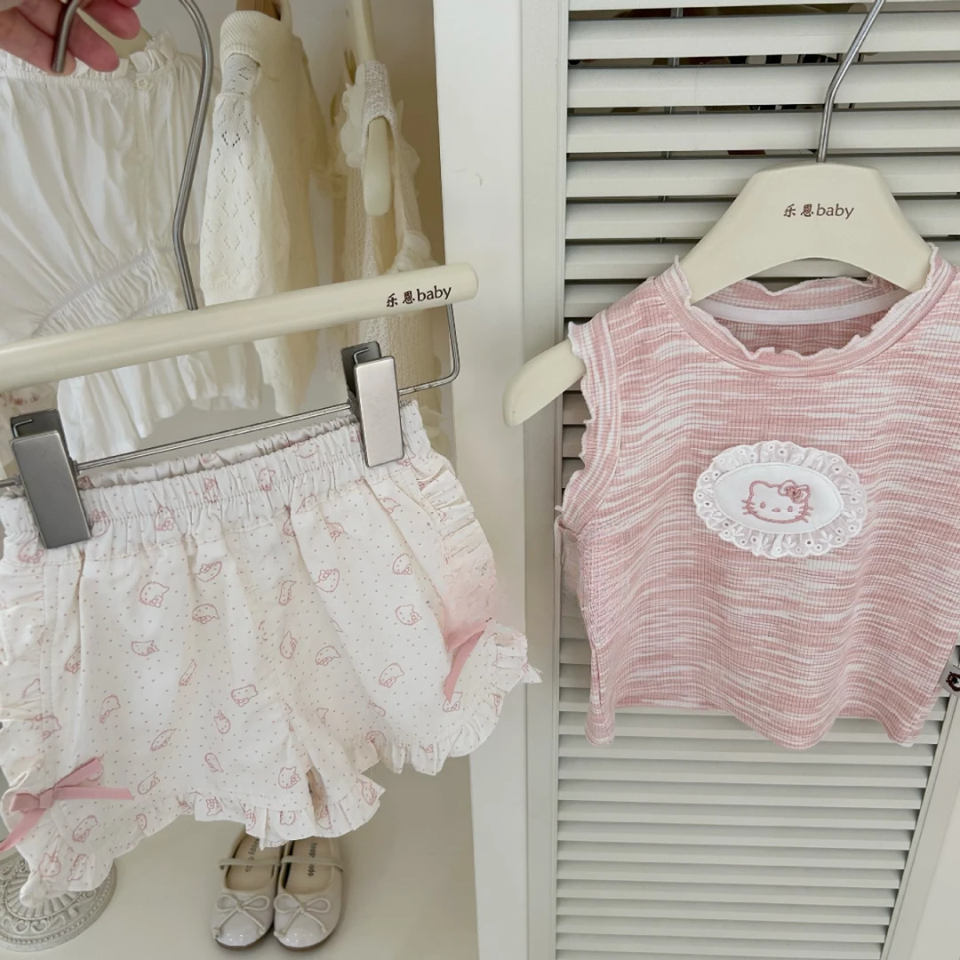 2025女童夏新款韩版爱心花边吊带上衣花苞短裤两件套