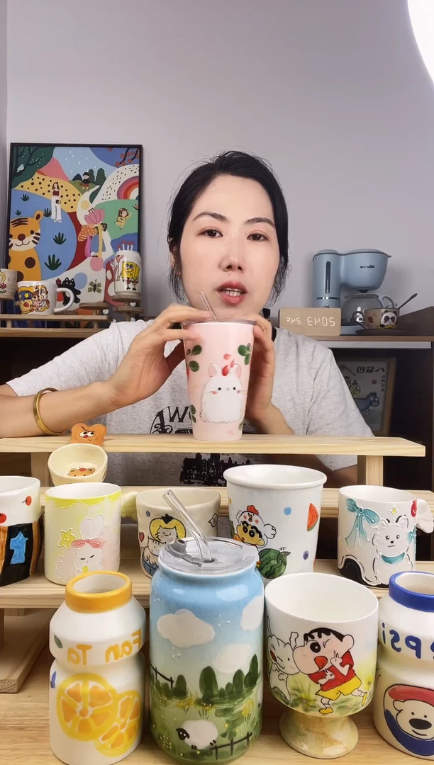 瓷片景德镇高温釉下彩陶瓷手绘卡通创意
