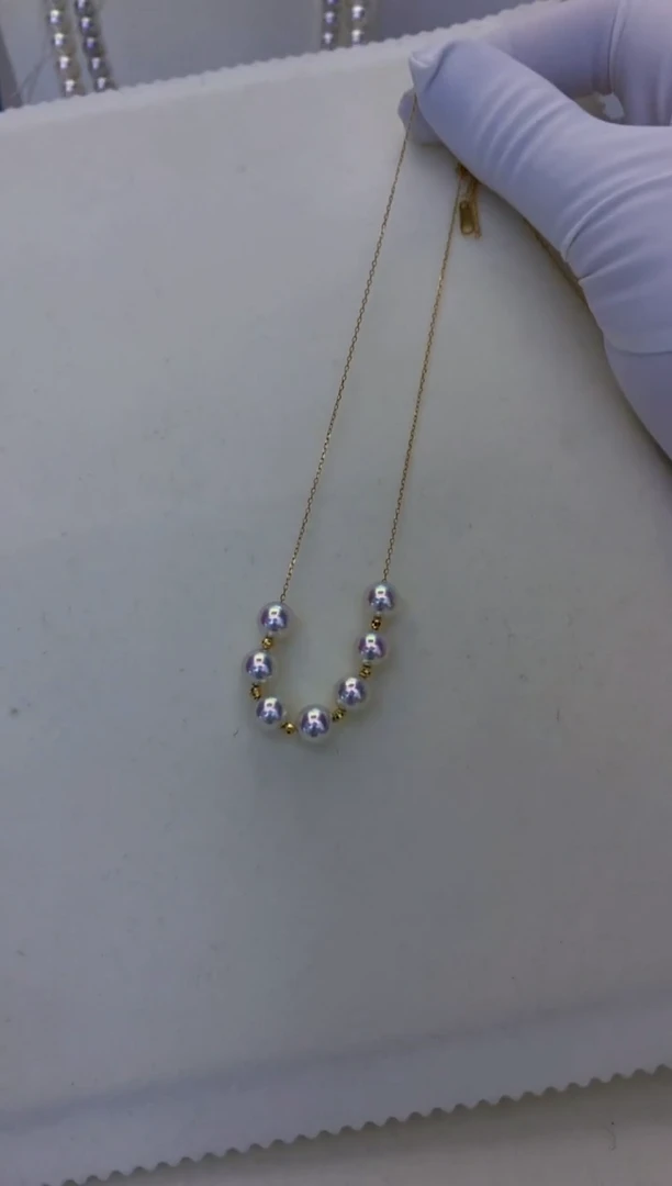 18K金镶嵌海水珍珠饰品7-7.5微笑满天星项链