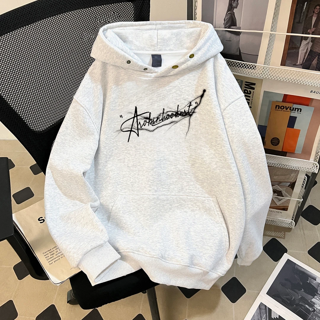 美式复古潮牌简约字母印花重磅连帽卫衣男春秋新款宽松休闲上衣