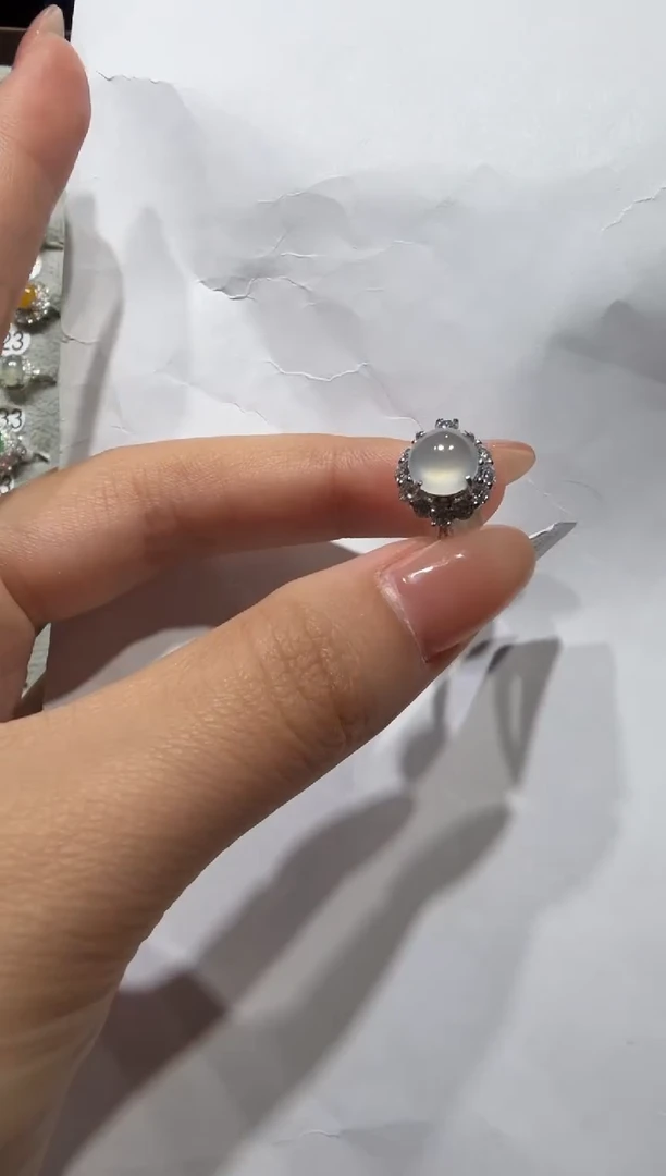 银S925镶嵌戒指翡翠缅甸A货翡翠戒指