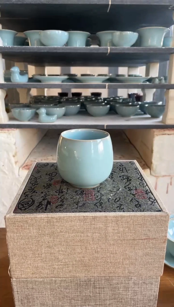 天青釉 手拉 暖心杯 微瑕 朱家汝窑款 150ml