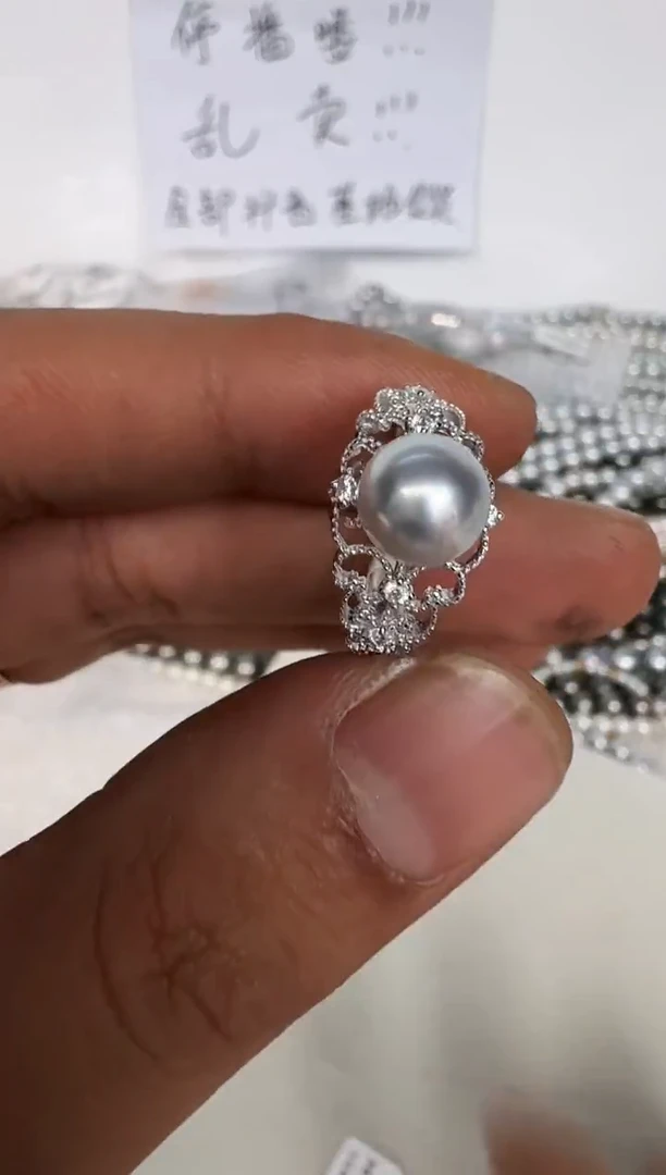 银S925镶嵌戒指海水珍珠戒指
