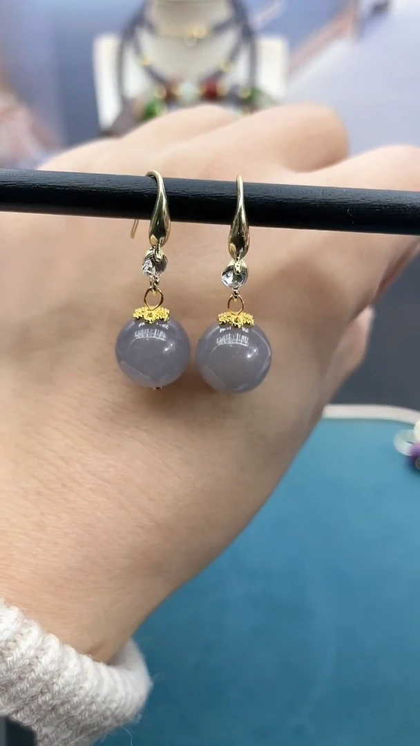 【闪购商品】和田玉耳饰银S925镶嵌12mm烟紫高跟耳钩