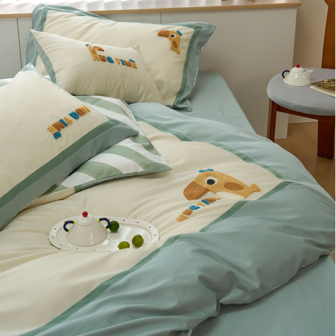 POCKET PIG/布袋猪【啄木鸟】高支高密纯棉全棉长绒棉绣花款套件