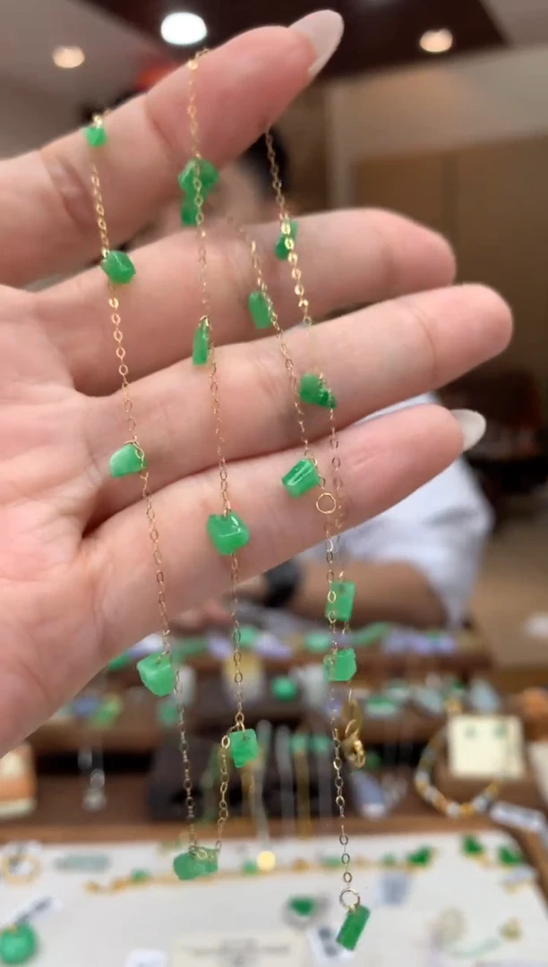 套链18K金镶嵌翡翠满天星 套链