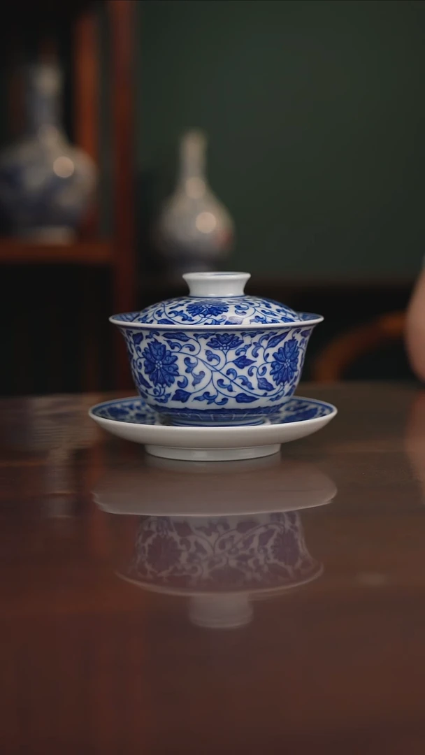 晓月柴窑 缠枝盖碗