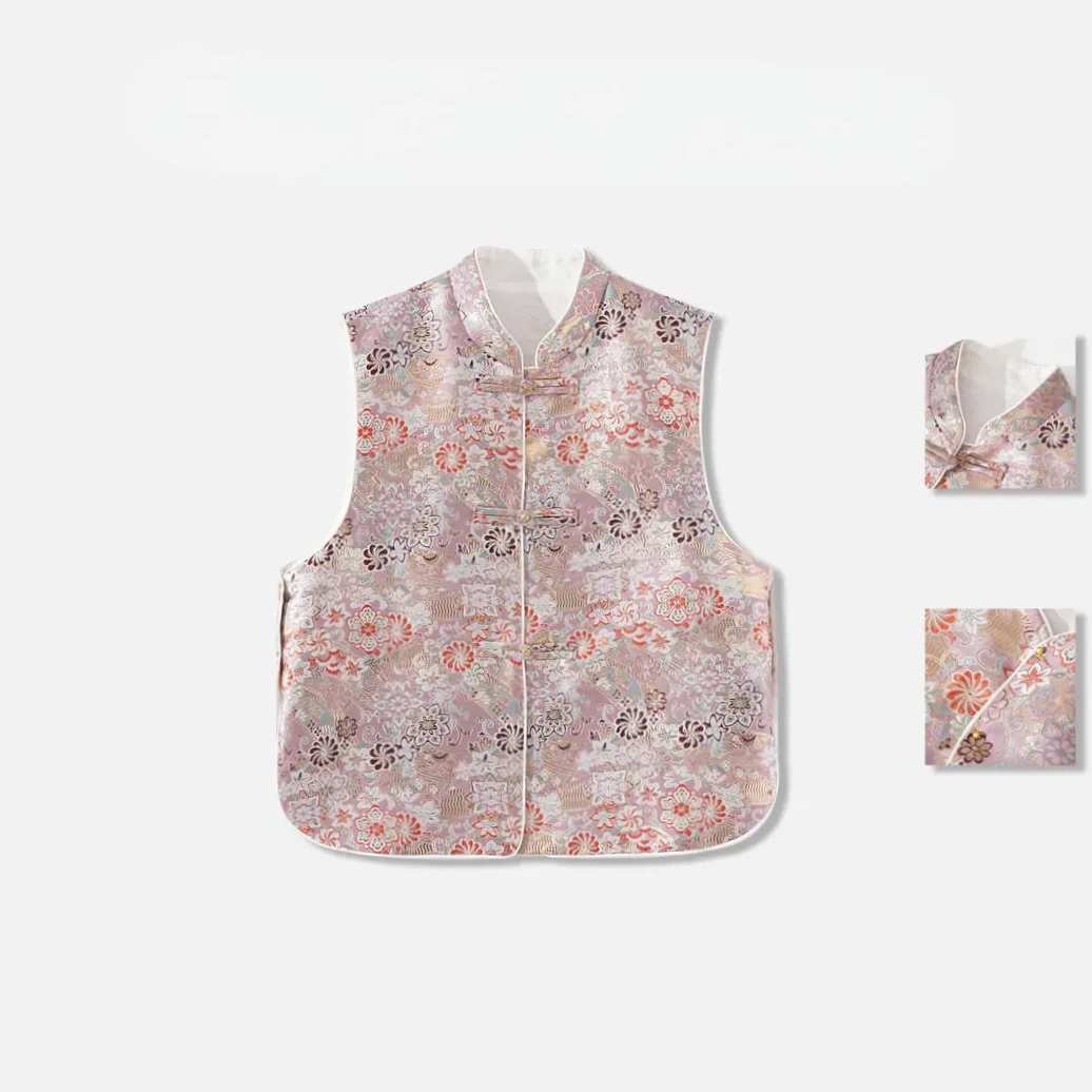 玲姐定制-新中式国风刺绣百搭女士马甲前短后长带内衬提花184529